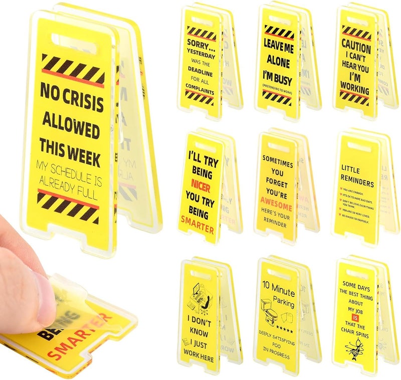 WeiLingBo 10 Pack Funny Office Note Holder Clips, Mini Caution Overstimulated Desk Sign Sticky Note Holder Office Gag Gifts for Coworker Leader Manager - Image 1